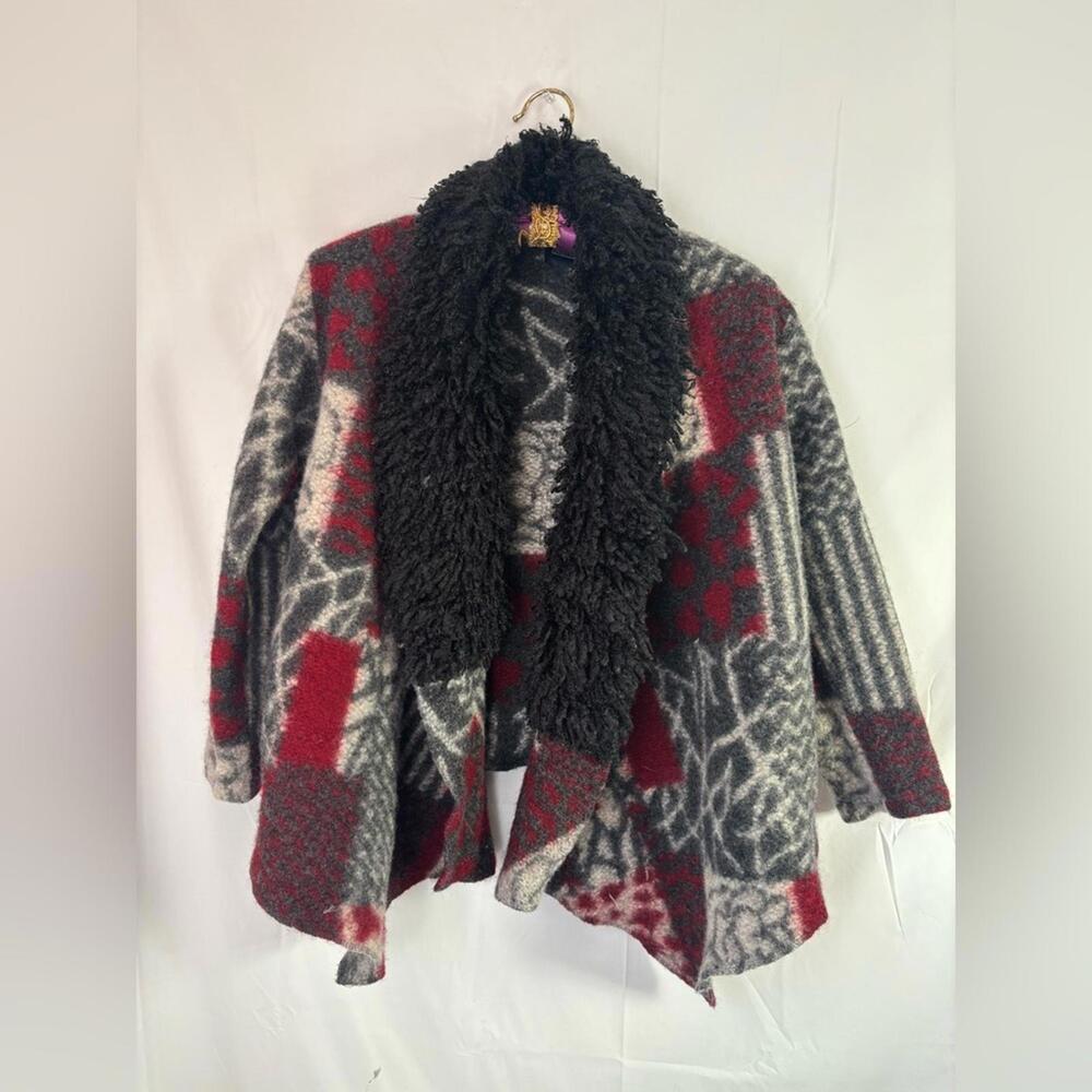 VTG Sak’s 5th Ave Boho Wool Blend Shaggy Collar Coat Cardigan Size M-L - Picture 2 of 10